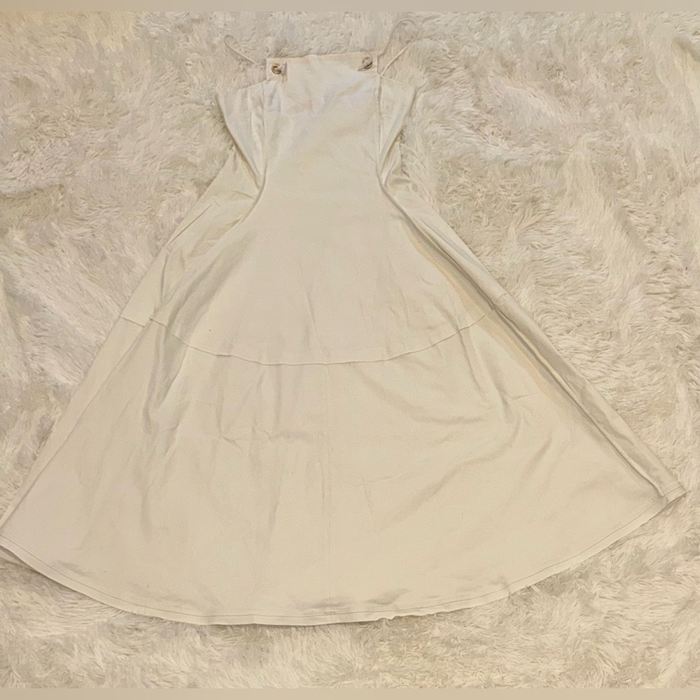 NEW CULT GAIA Maka White Stretch Cotton Denim Maxi Cocktail Dress sz M - Picture 2 of 6